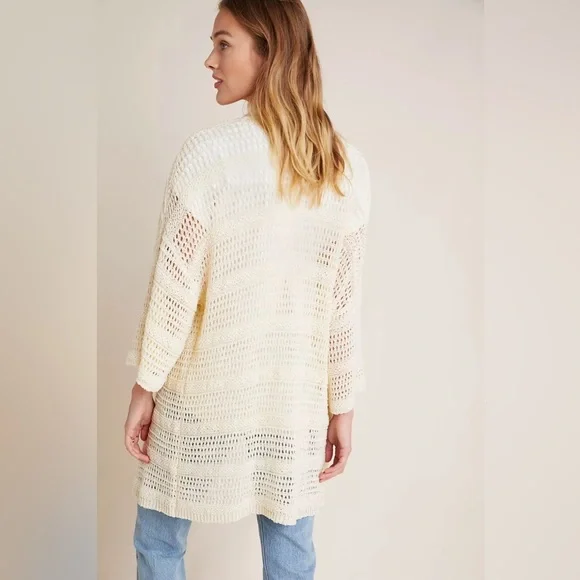 ANTHROPOLOGIE Boho Crochet Open Knit cardigan Sweater Layne Kimono Longline OS - Picture 4 of 10